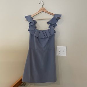 French Connection, size 2, blue mini dress - Stitching unraveled on right sleeve